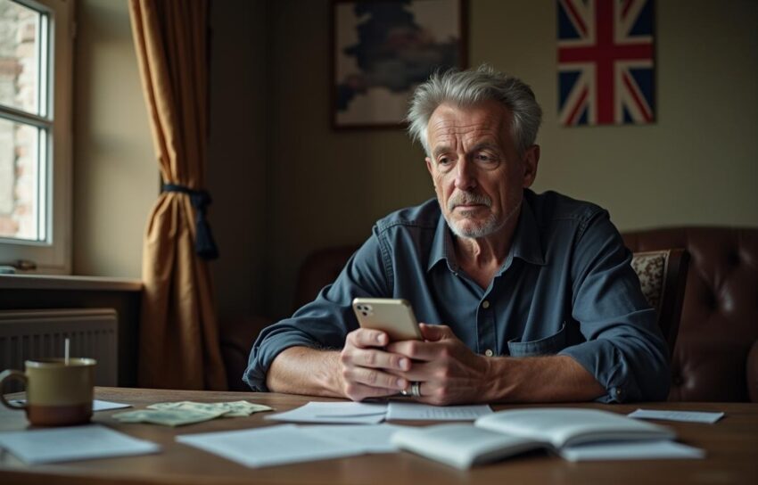 Man answering UK debt collection agency call